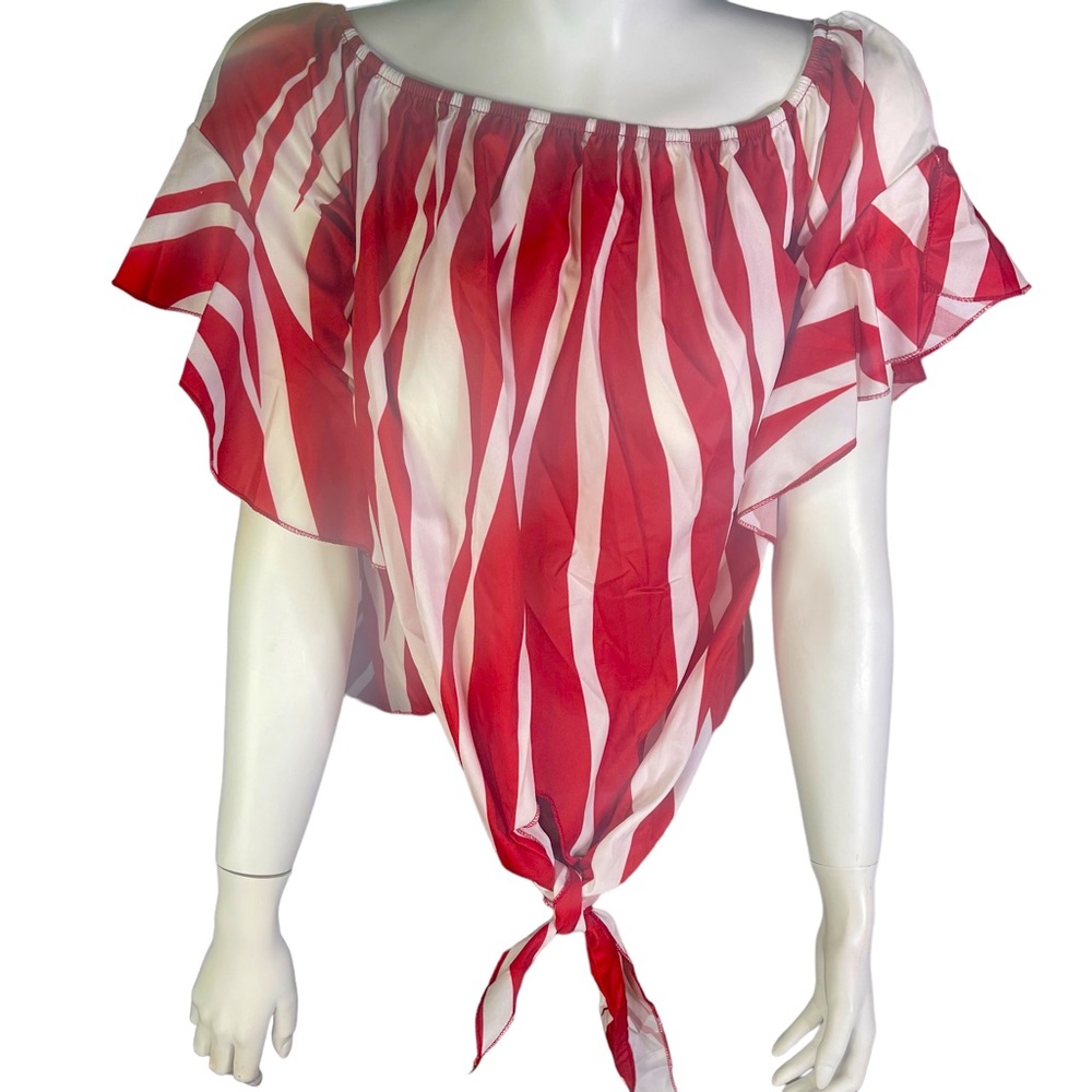 Red and white polyester top